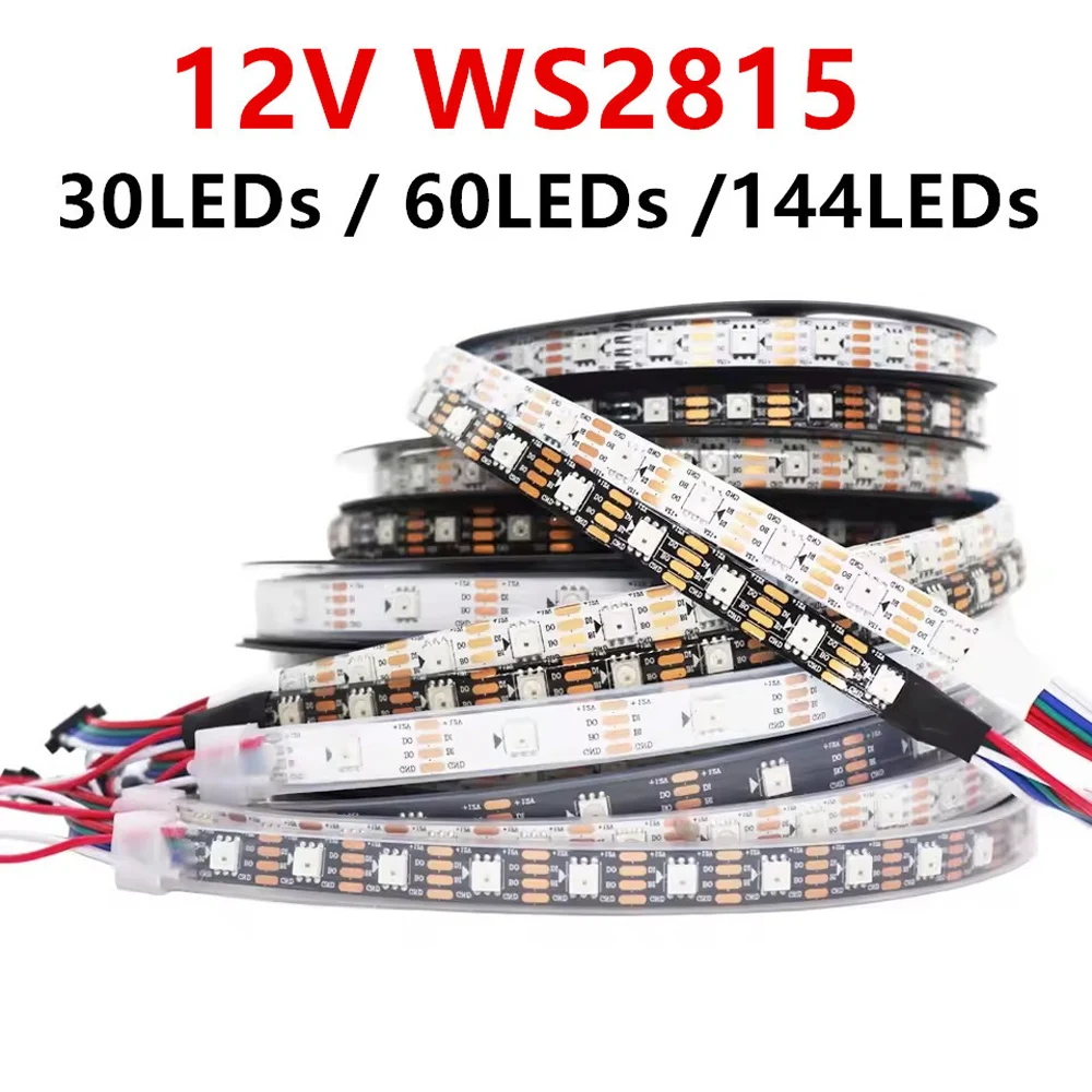 WS2815 DC 12V LED Pixels Strip Light 5050 RGB Individually Smart Addressable IC LED Dual-Signal 30/60/144 Pixels Led/m Tape