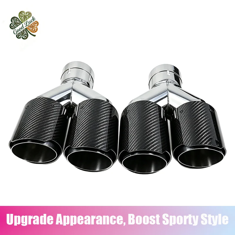 

1pc Customizable Logo Y-Type Dual-Outlet Carbon Fiber Tailpipe, Angled Glossy Stainless Steel Muffler Tip, Automotive parts