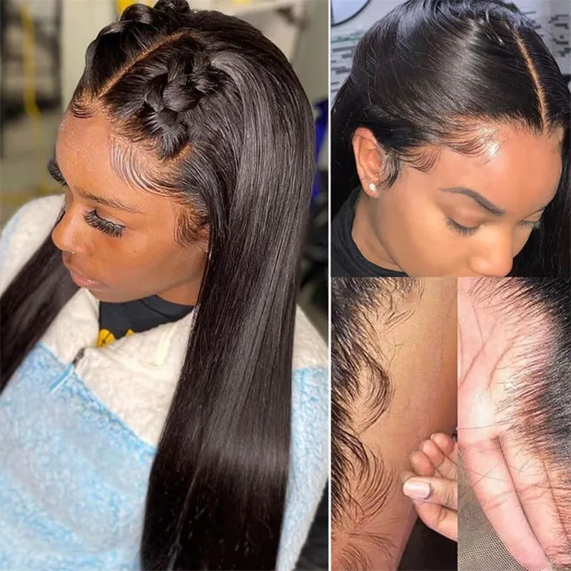 13x4 Lace Front Silky Straight Wigs Human Hair Lace Front Wigs Bone Straight Hair Wigs Human Hair Pre Plucked with Baby Hair Transparent Lace Frontal Wigs Virgin Hair Natural Color
