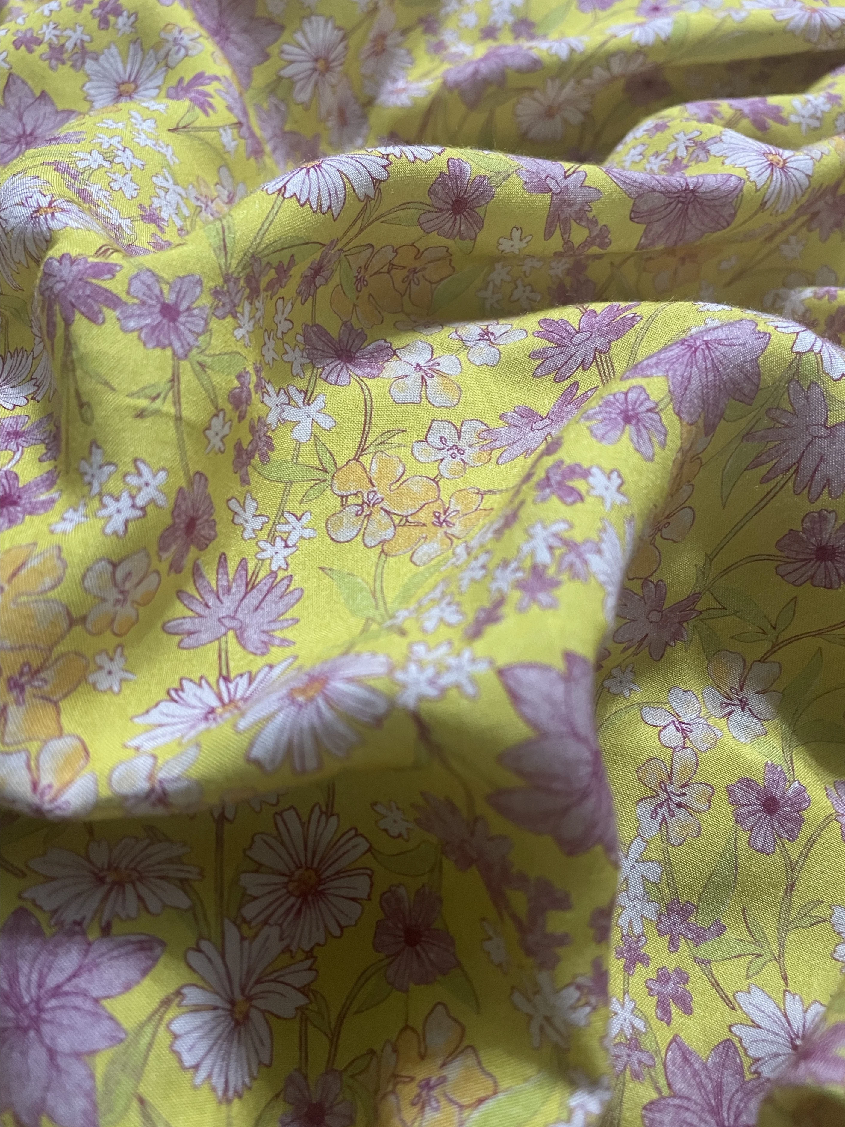 Yellow Flower Digital Printing 100% Rayon children's Sewing Cloth Spring and Summer women's Dress Designer Production