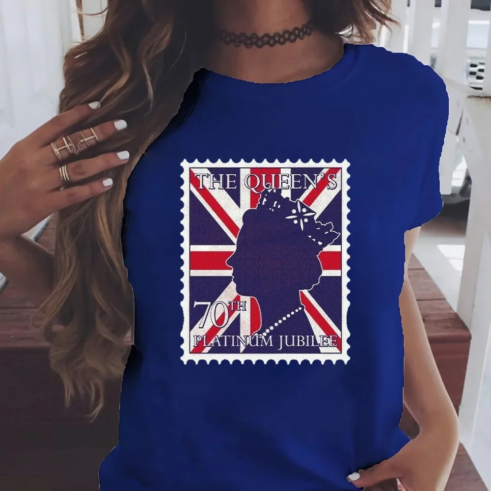 

Queen of England Stamps Print Women T Shirt Short Sleeve O Neck Loose Women Tshirt Ladies Tee Shirt Tops Camisetas Mujer