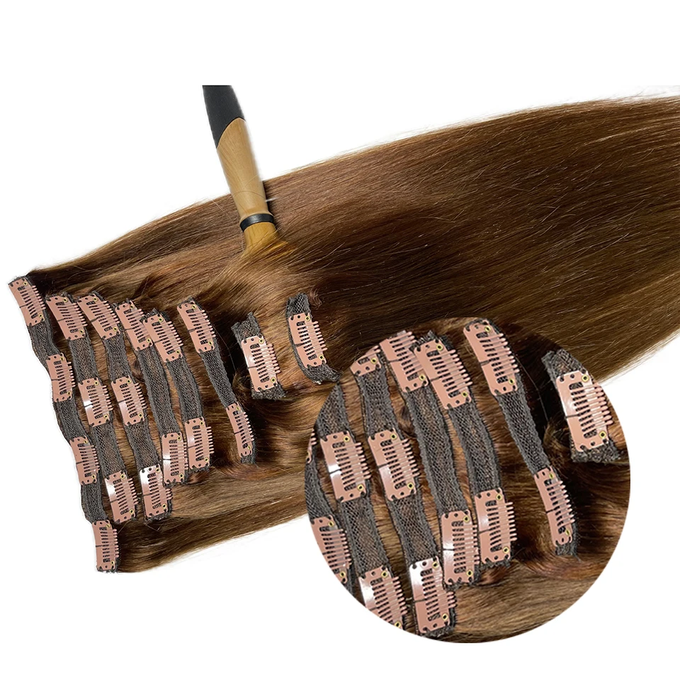 Grampo em extensões do cabelo humano para mulheres negras, Remy brasileiro, cor reta, natural, cabeça cheia, 120g, #4