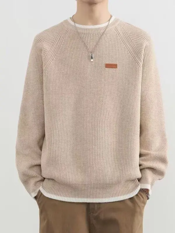

Men's Casual round Ne Knitwear Two-Piece Loose Fit Autumn Winter Sweater Soft Thiened Long Sve Base Layer Faionable