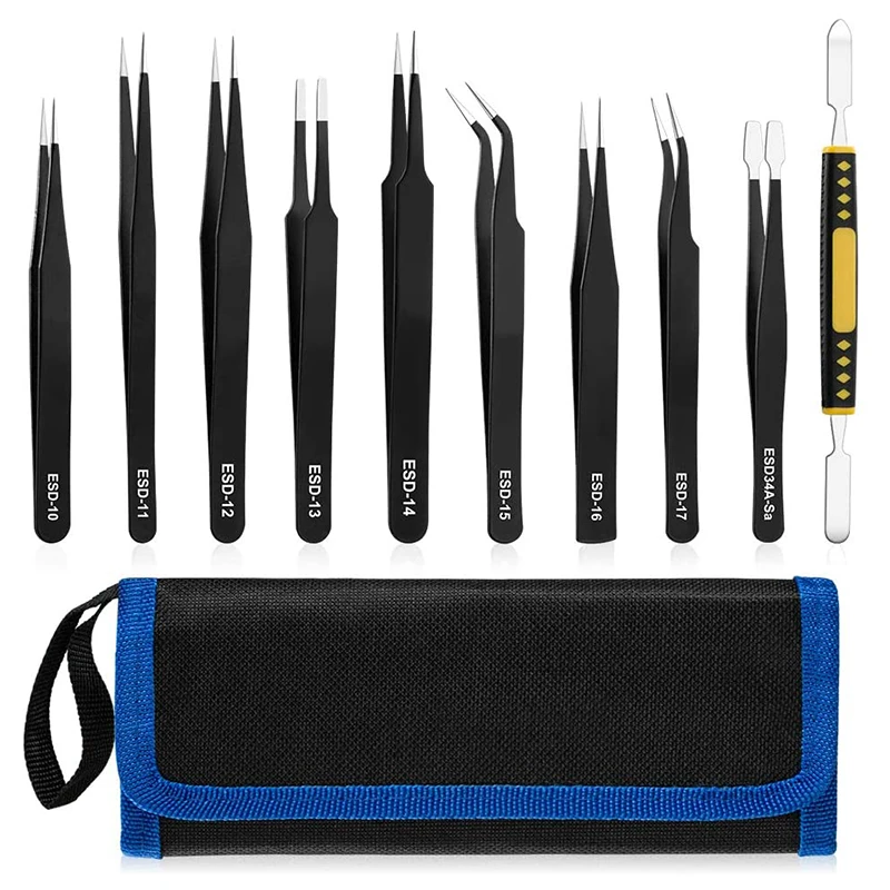 10 Pcs Precision Tweezers Set, Premium Craft Tweezers Kit, Stainless Steel Electronic ESD Tweezers,Anti-Static Tweezers