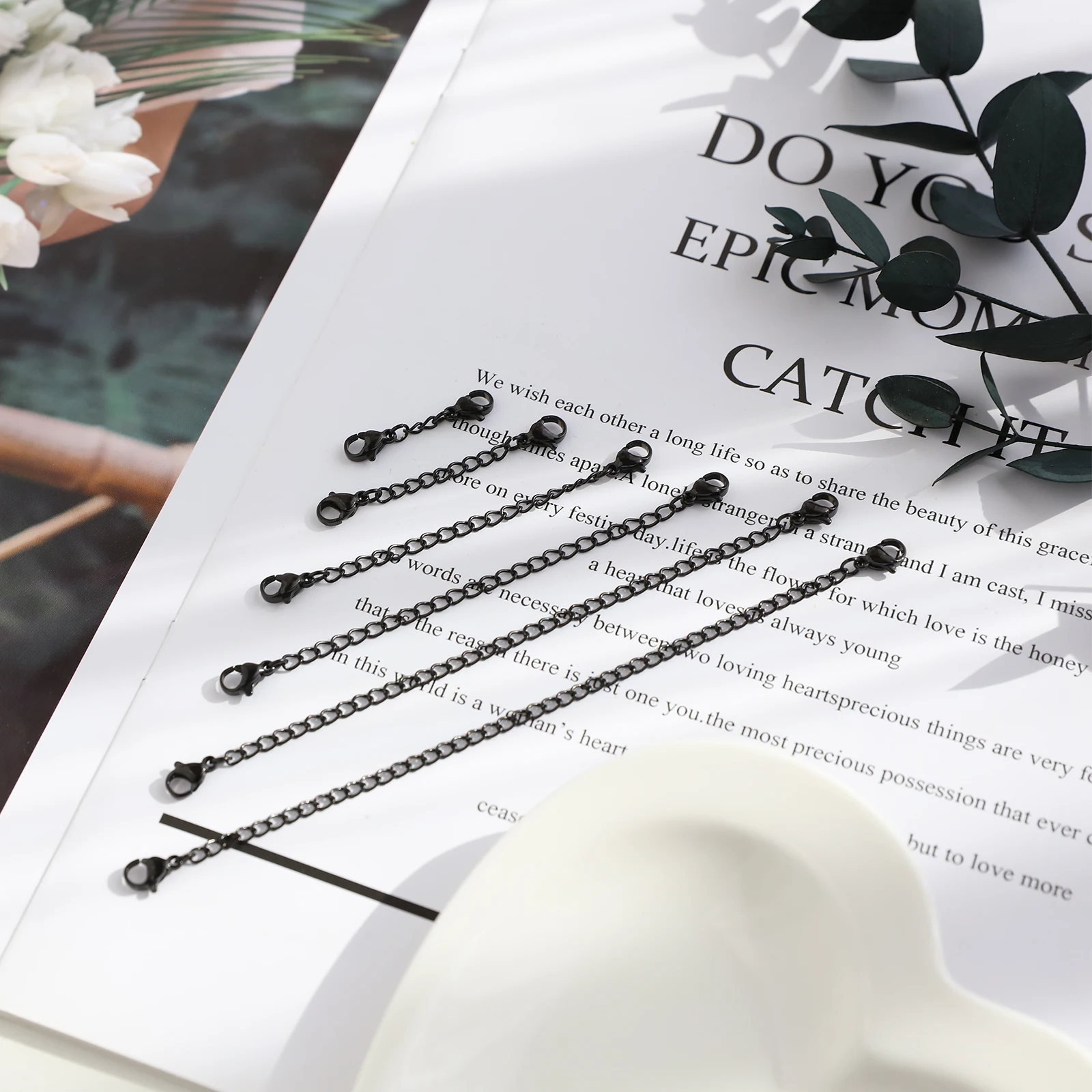 

6pcs Stainless Bracelet Extender Extender Chains Lobster Buckle Necklace Bracelet Extension Chain Jewelry Findings Black