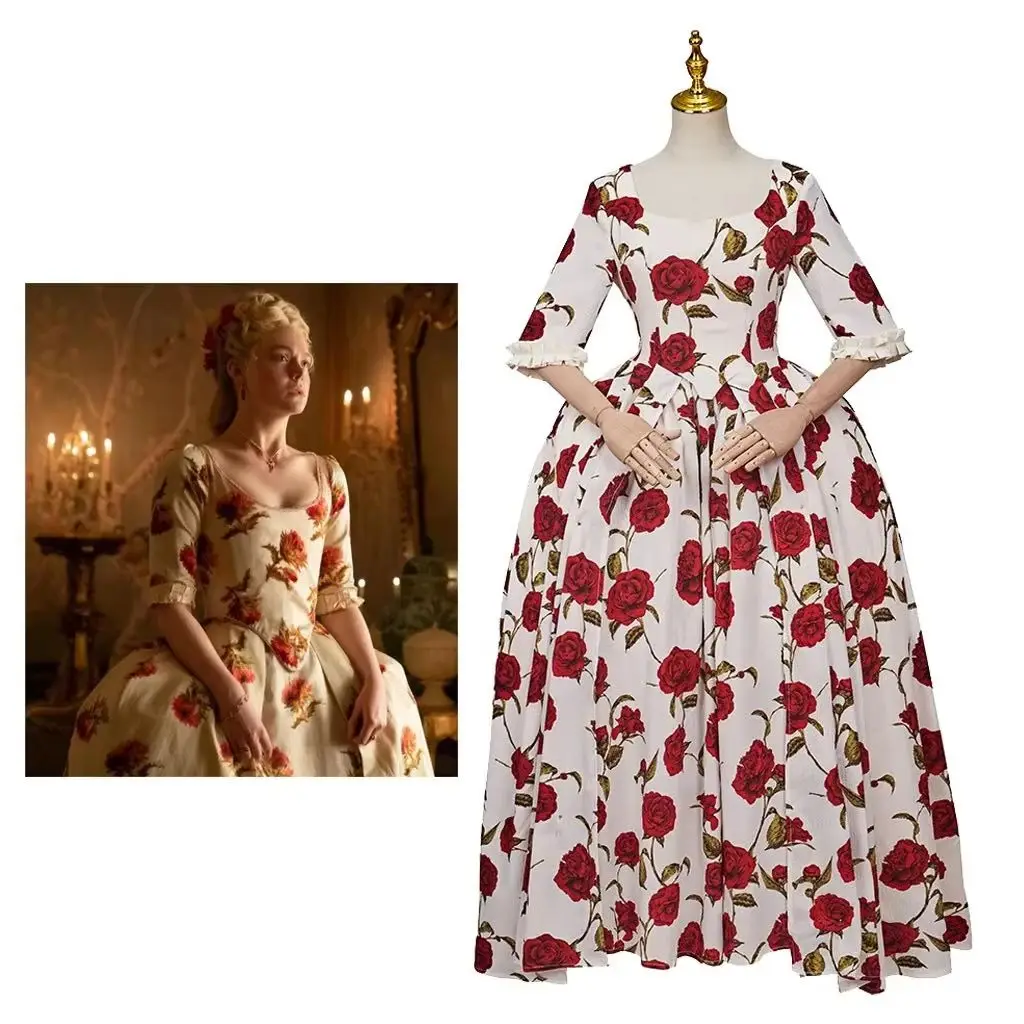 

Catherine The Great 3 Catherine Cosplay Costume Rose Ball Gown Women Queen Catherine Rococo Flowers Dress Costume Halloween Suit