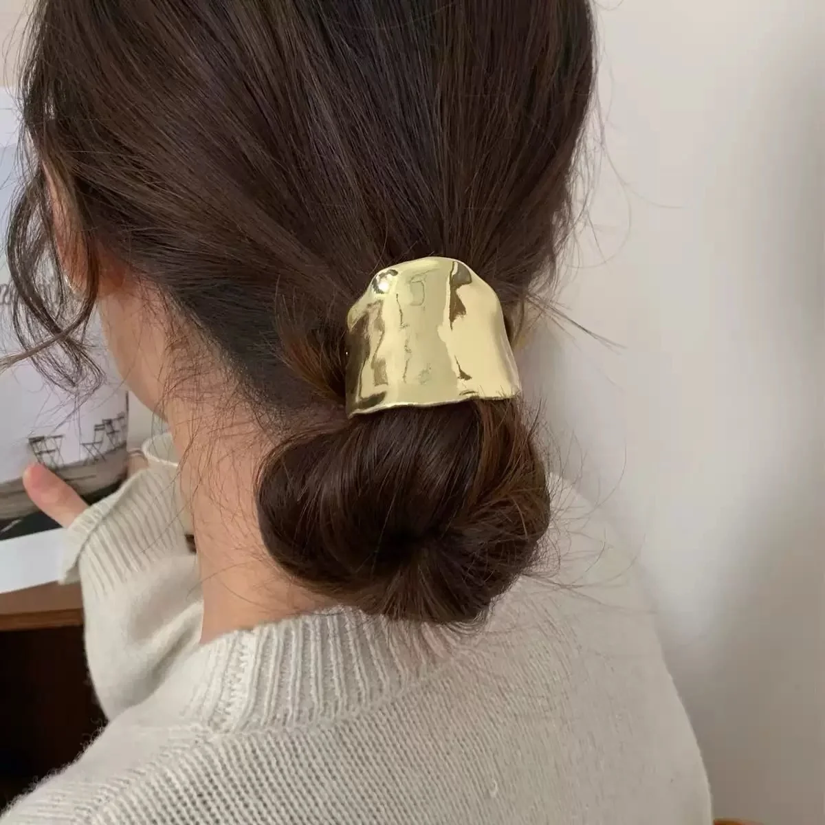 Einfacher elastischer Pferdeschwanzhalter aus Gold/Silber für Damen, modisches Design, multifunktionales Haar-Accessoire – Detail 5