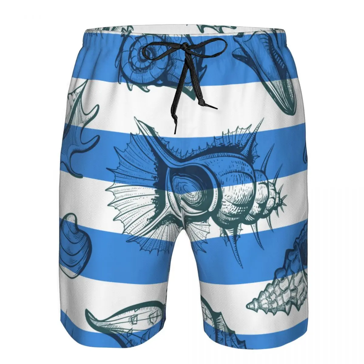 Man Swimwear Vintage Seashell Spiky Sketch With Stripes Pattern Swim Shorts Trunks Beach Board Shorts Mens Swimming Swimsuits