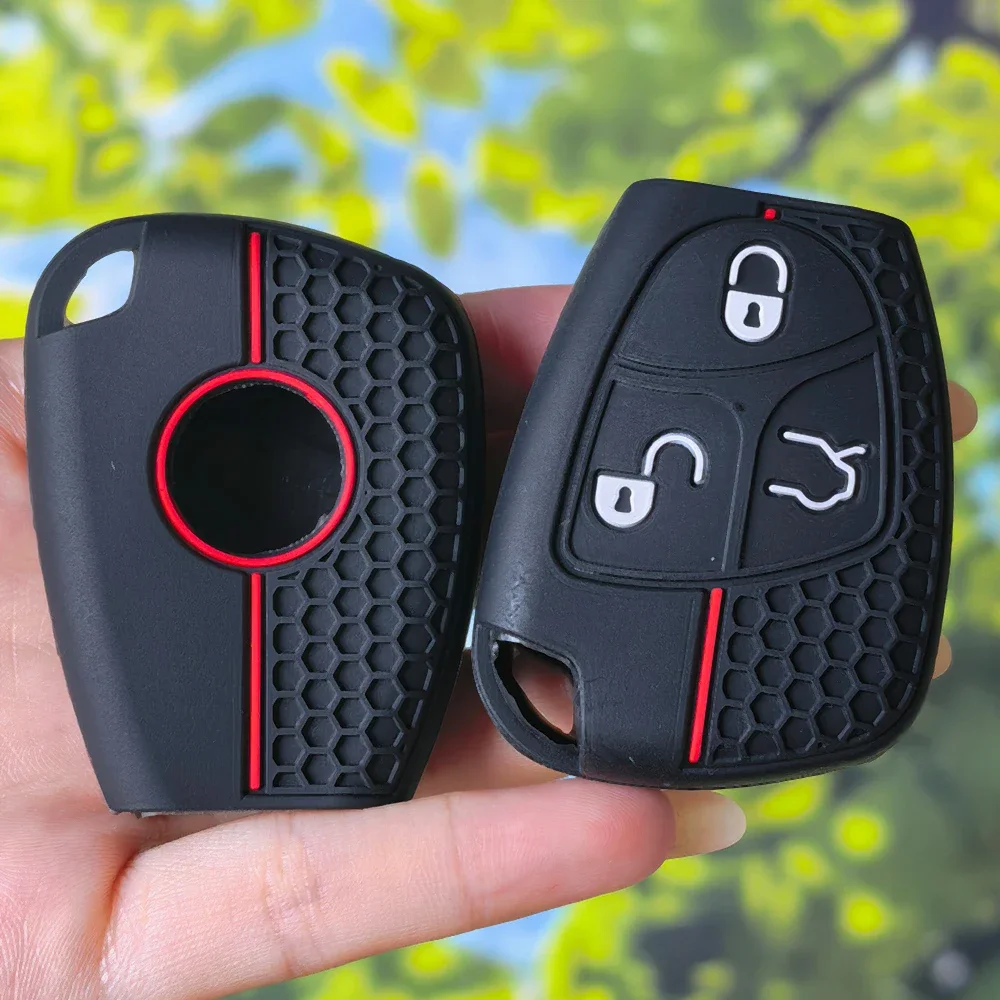 Textured Honeycomb Silicone Remote Key Skin with keychain For Mercedes Benz B C E ML S CLK CL 3 Buttons Car Key Protection Shell