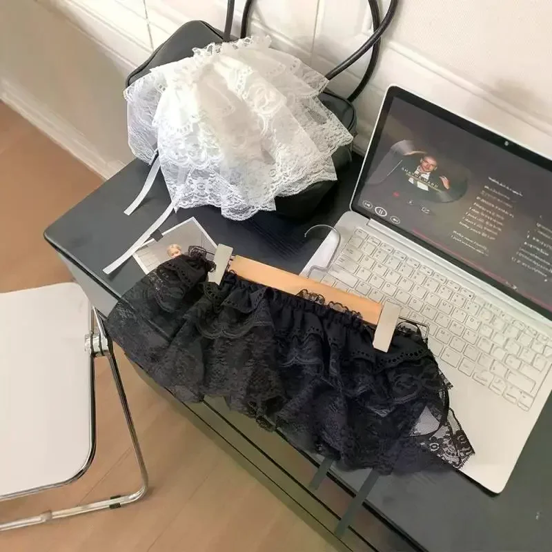 패션 레이스 불규칙 스커트 커튼 화이트 플라워 레이스 메쉬 하프바디 스커트 여성 여름 바지 청바지 장식 밑단