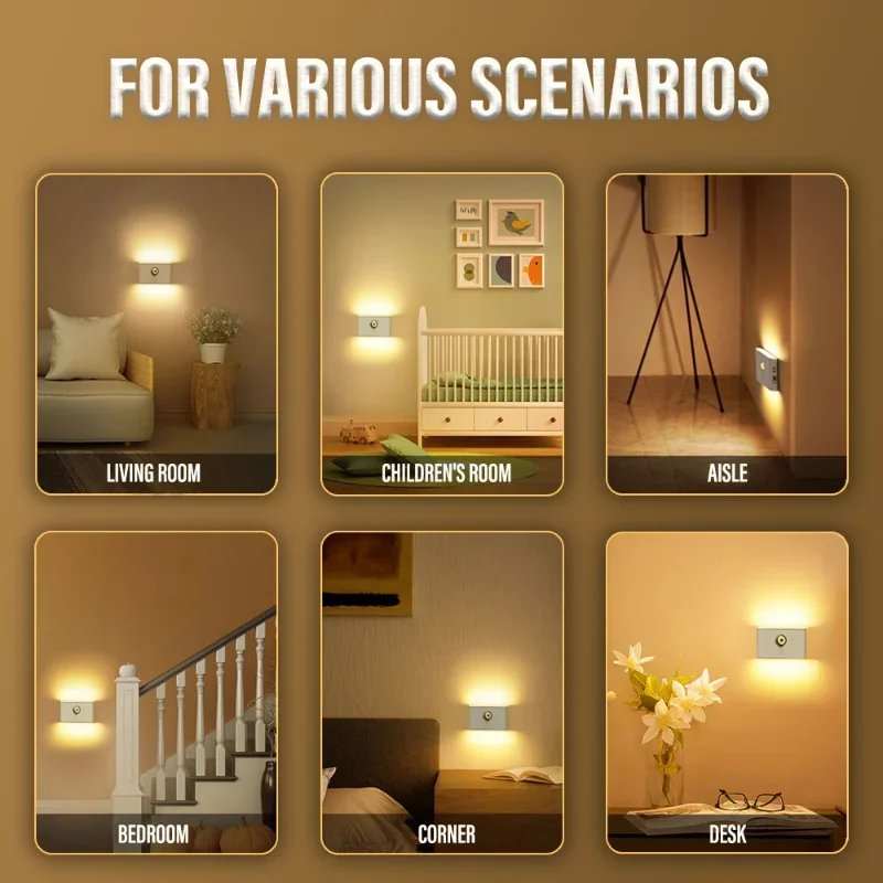 1PCS LED Induction Night Light USB Charging Wireless Lamp With Motion Sensor Light Bedroom Bathroom Corridor Cabinet Wall Lamp