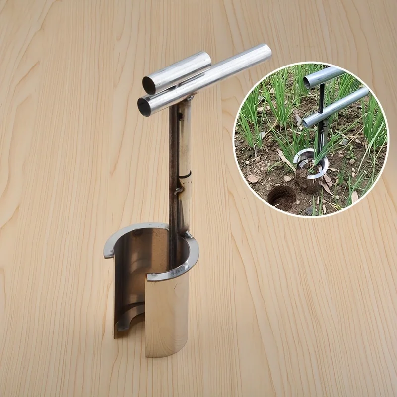 

1pc Durable Stainless Steel Handheld Garden Transplanter - Manual Metal Planter for Fruit Trees, Flowers & Vegetable Seedlings