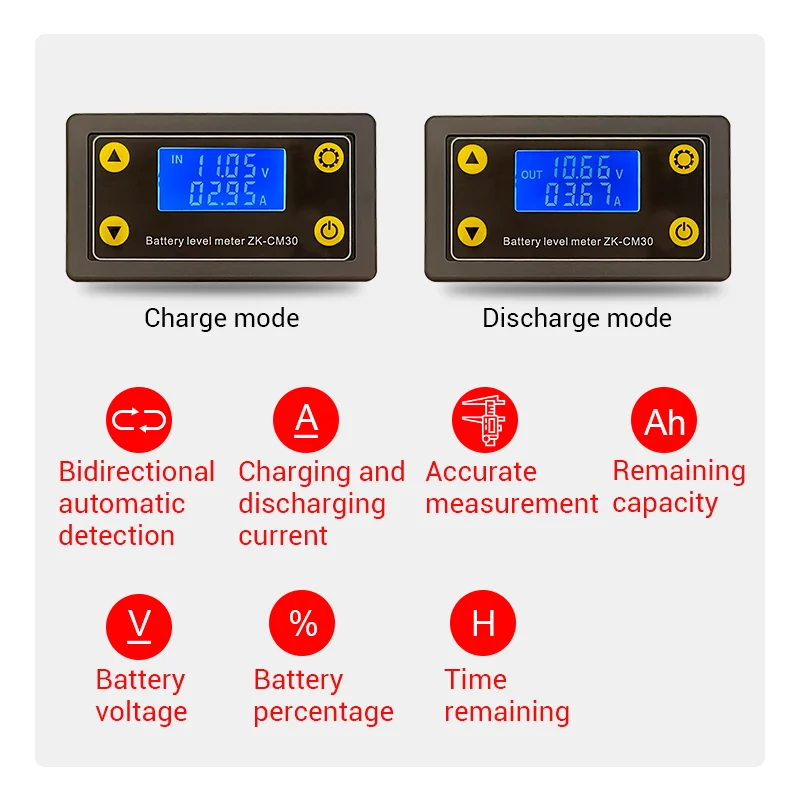 ZK-CM30 monitorowanie baterii kulomb Tester DC 6-60V 30A próbnik napięcia wskaźnik naładowania baterii miernik mocy dla arduino