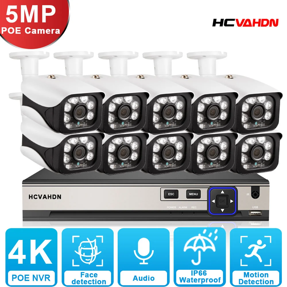 

H.265 CCTV Camera Video Surveillance System 4K 10CH POE NVR Kit Outdoor Waterproof 5MP 8CH IP Bullet Camera Security System Set