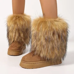 Furry Boots for Women Winter 2024 New Hot Girl Street Fashion Cute Warm Thick Bottom Mid-tube Snow Boots Femele Botas Femininas