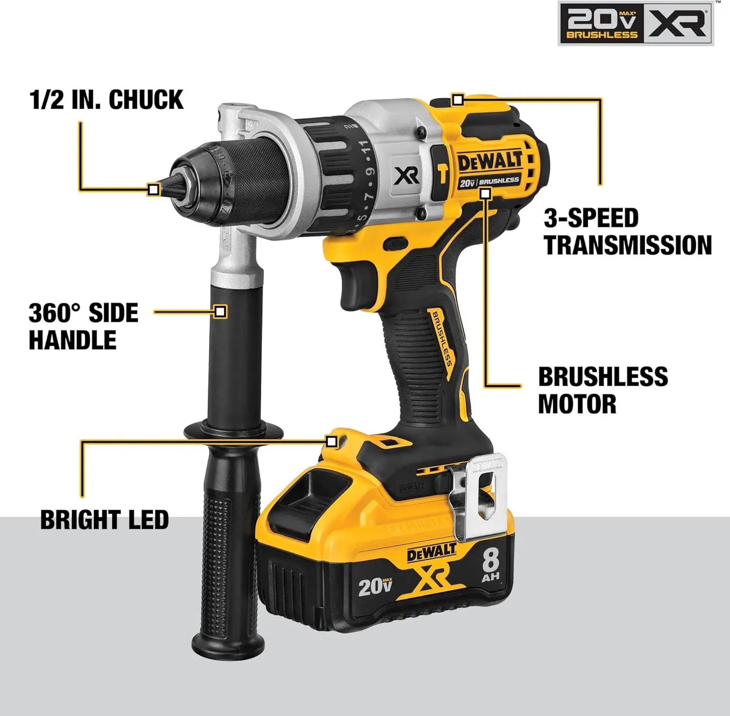 DEWALT 20V MAX XR Cordless Hammer Drill, Power Direct, Tool Only (DCD998B)