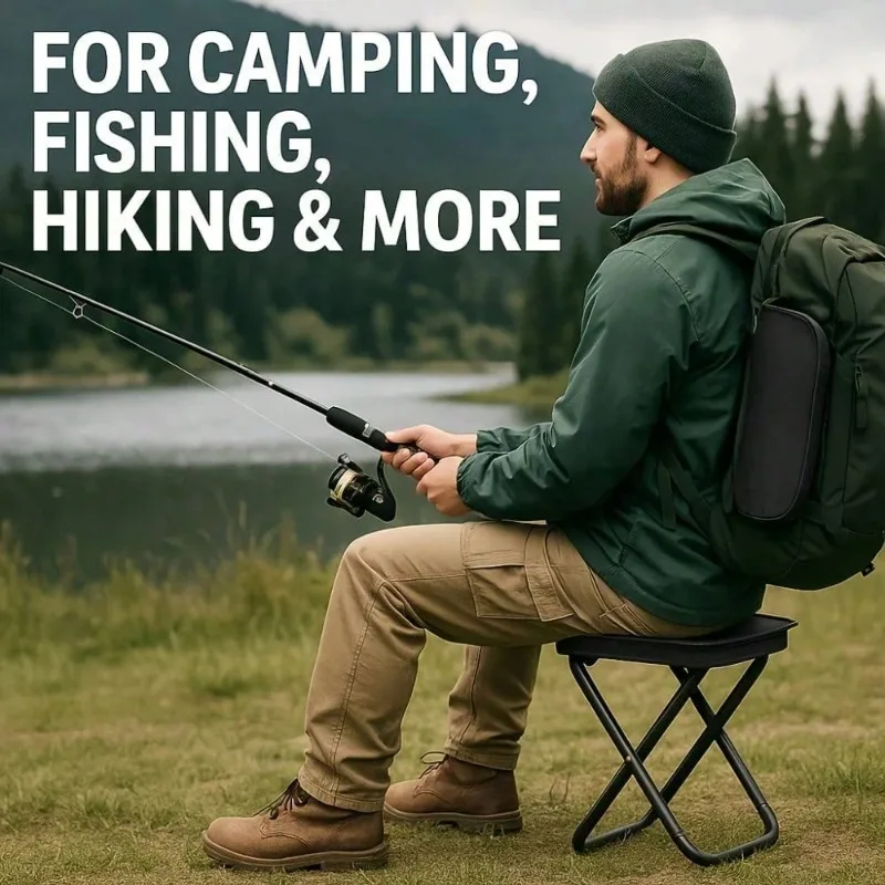Portable Collapsible Camping Stool With Storage Bag Lightweight Foot Rest For Adults Up To 330lb For Travel Fishing And Picnic