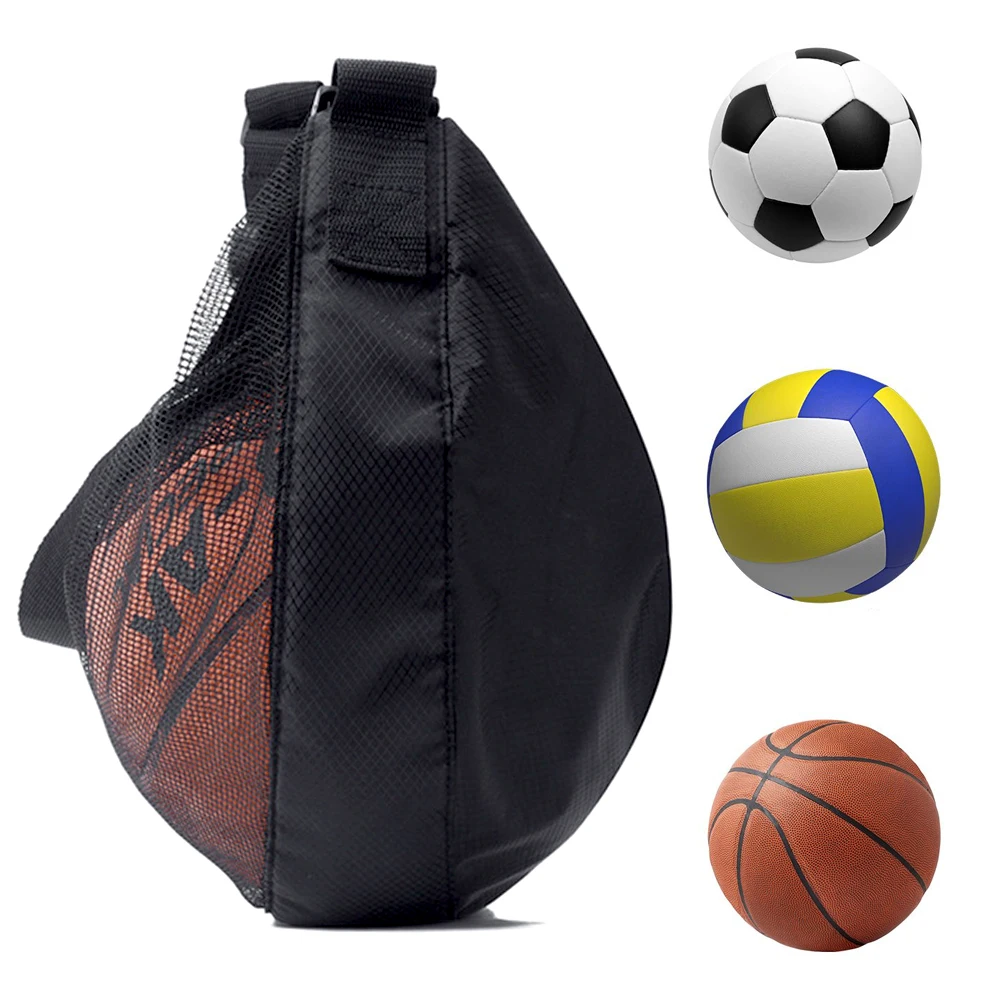 1Pcs  Single Ball Bag With Zipper Pocket Mesh Ball Storage Bag Sport Equipment Drawstring Sling Storage Net Carrying Basketball view 4