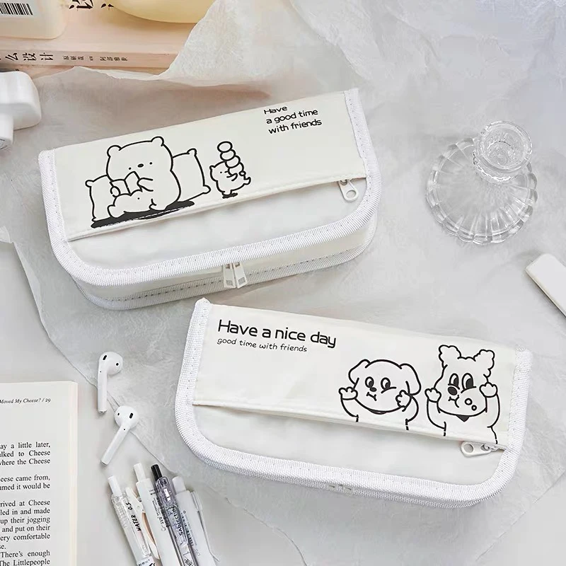 1 قطعة طباعة الحيوان سستة حقيبة أقلام رصاص متعددة الوظائف القرطاسية حالة لطيف حقيبة التخزين للطلاب اللوازم المدرسية سعة كبيرة