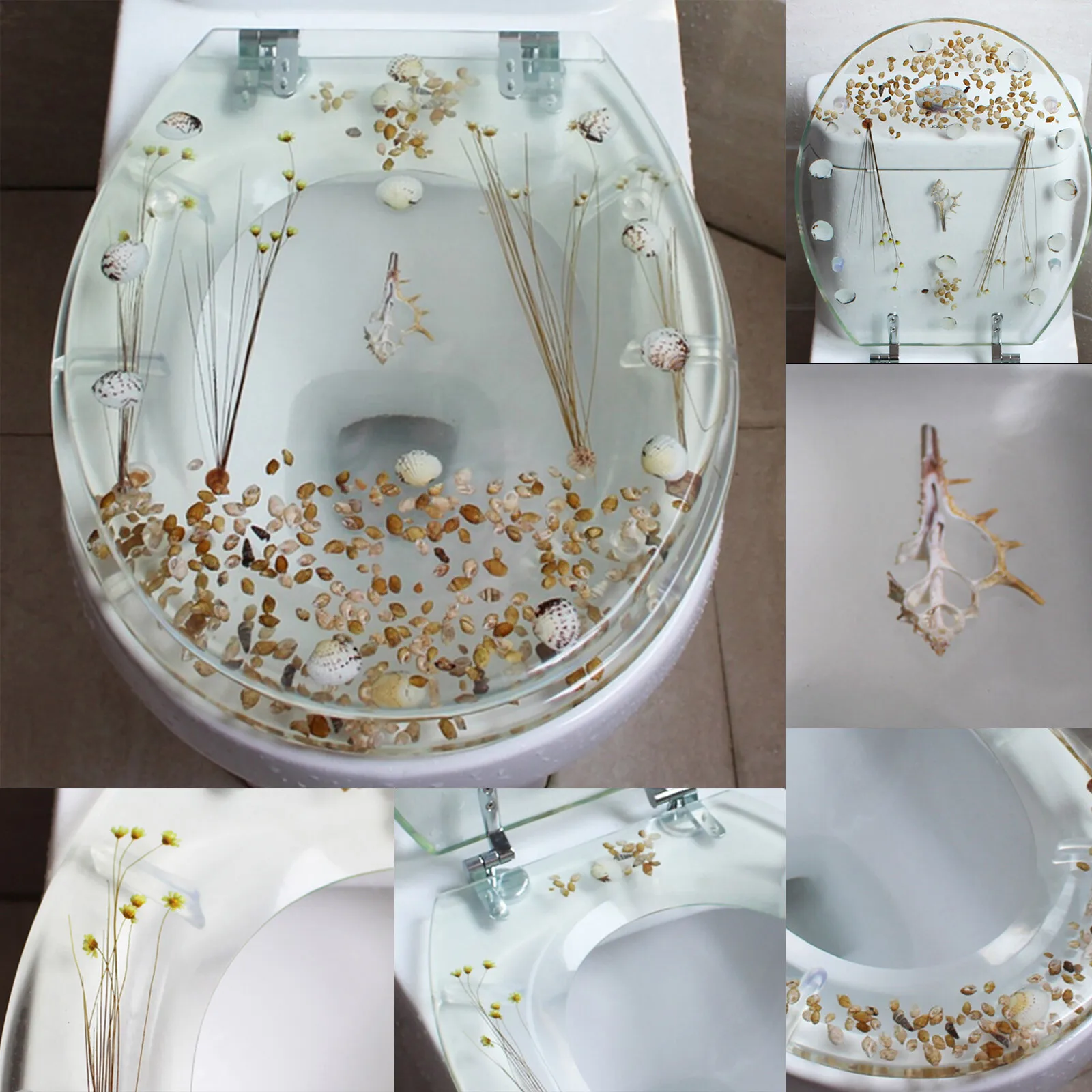 

Transparent Safety Resin Toilet Seat Sea Shell Aquarium Style Bathroom Decor USA