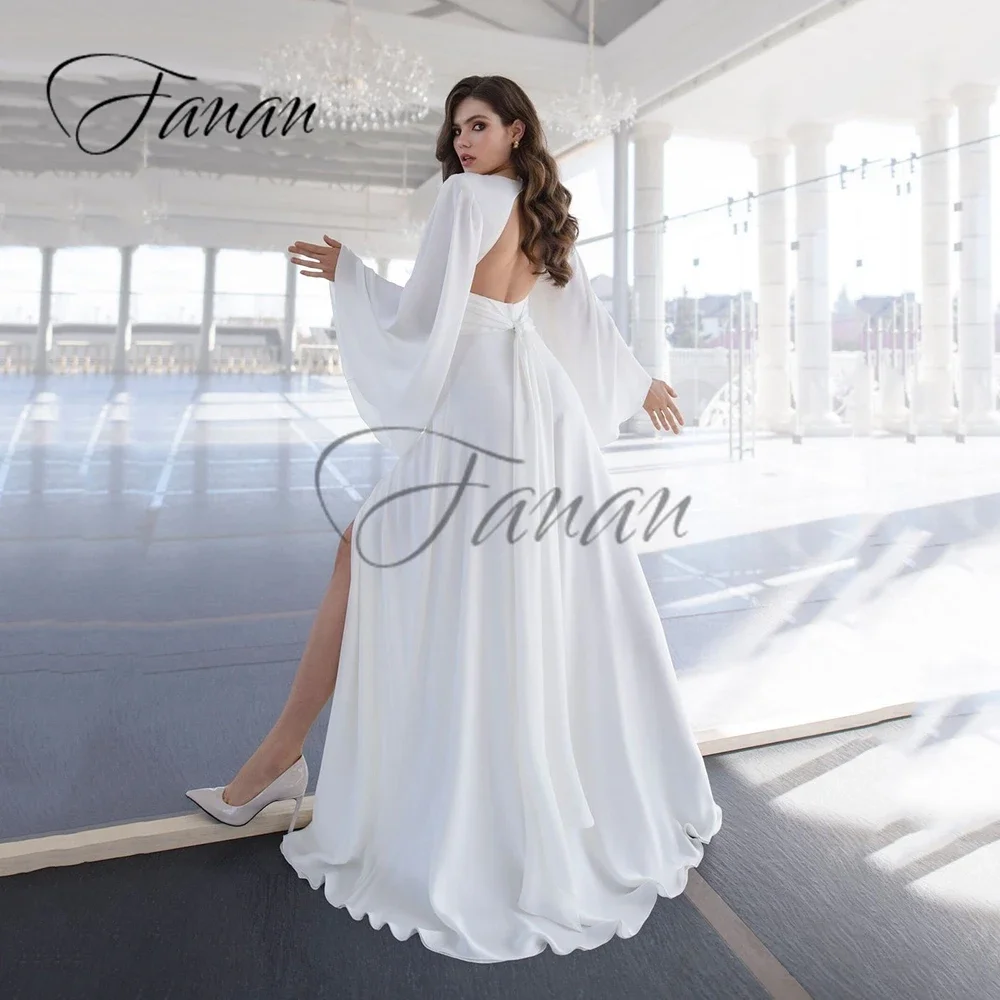 Vestidos de novia con abertura alta y manga larga, sencillos, personalizados, con escote en V profundo, sin espalda, corte en A, vestido Sexy para fiesta de graduación, vestidos de novi