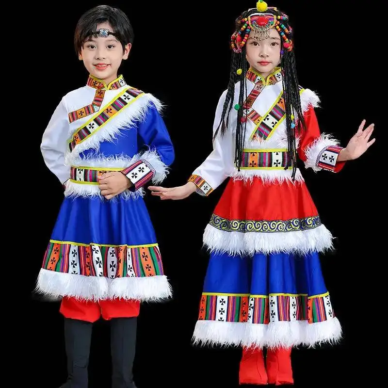 

Girls Boys Mongolian Style Dance Performance Costumes Children's Traditional Ethnic Clothes Chinese Folk Dancewear Ethnic Dress