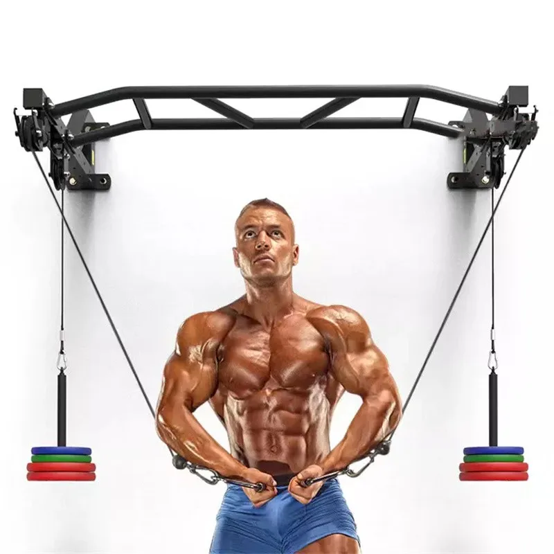 

Wall Mounted Pull up bar Home Gym Fitness Equipment Pulley Cable Block Single Parallel Bars