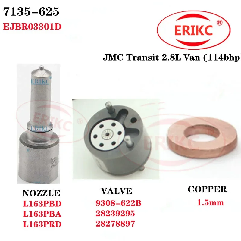 ERIKC Repair Kit  L163PBD Nozzle 7135-625 Valve 9308-622B Common Rail for EJBR03301D JMCTransit 2.8L Van 114bhp