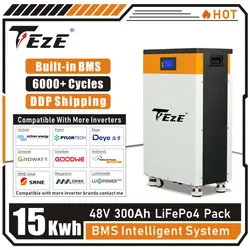 TEZE Upgrade 48/51V 15KWh 280-300Ah LifePo4 Battery PowerWall Home Storage Batteri Built-in BMS System Cell Solar Power