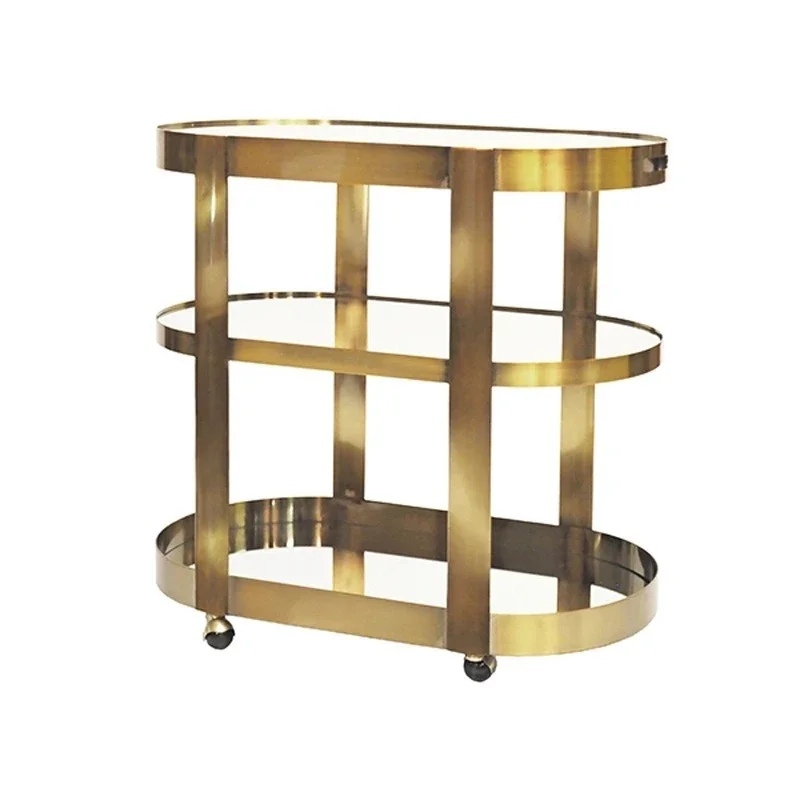 

American modern simple oval three-layer dining car/villa/hotel/model room stainle ss steel dining c ar