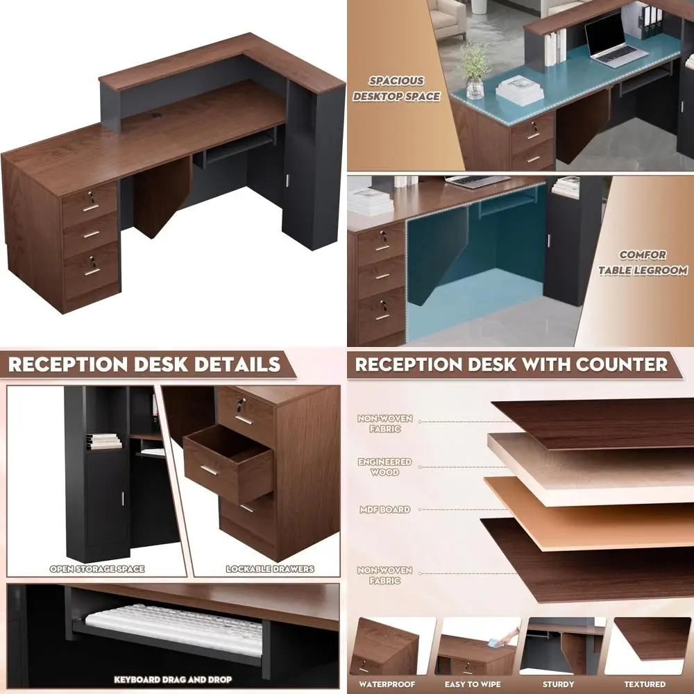 

Большой L-образный деревянный рабочий стол с прилавком и полками, идеально подходит для офиса или дома, коричневый и черный, 71Д x 34Ш x 41В (дюймы)