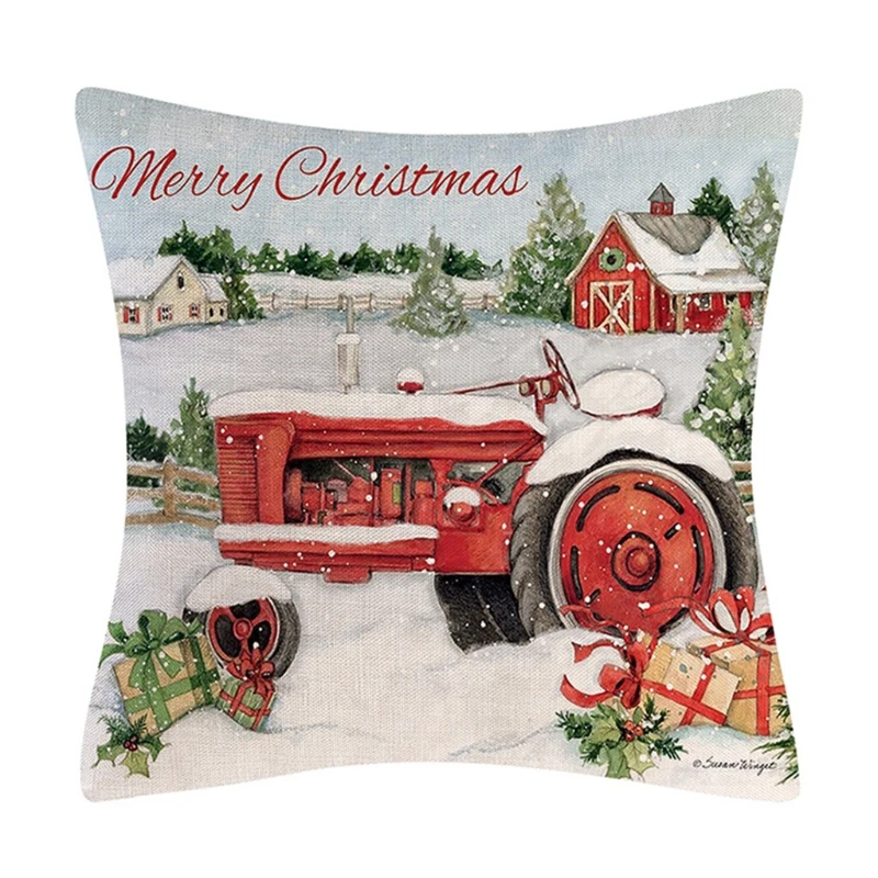 Christmas Farmhouse Linen Pillow for Case Vintage Xmas Vintage Scene Cushion Cov new arrival