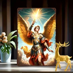Aluminum Archangel Michael Yard Sign, Multipurpose Vintage Metal Art Poster for Religious Decor, Catholic, Orthodox Wall Hanging
