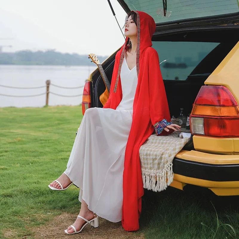 Летнее женское пляжное платье, сексуальное бикини, шифоновое длинное платье для женщин, красное пляжное платье, женский купальный костюм, пляжная туника, платье-кафтан