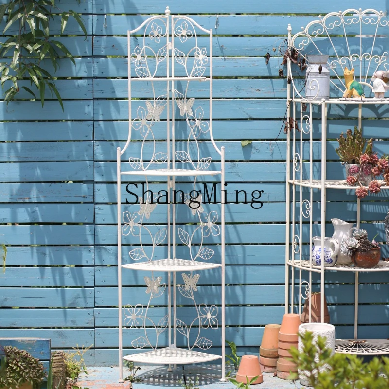 

SM wrought iron curved multi-layer folding flower stand outdoor floor garden courtyard corner shelf