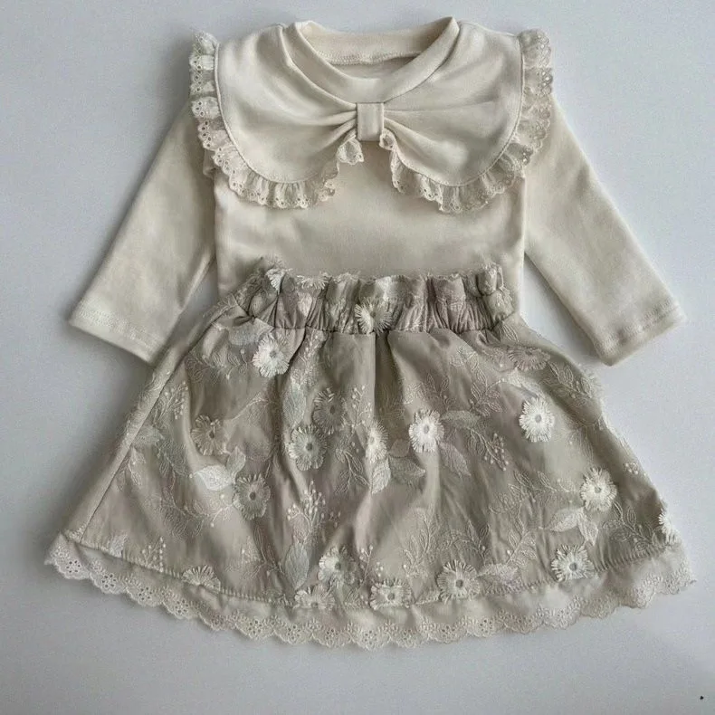 2024 Autumn New Baby Girl Cute Lace Skirts Toddler Casual Plaid Skirts Cotton Infant Girl Flower Embroidery Sweet Princess Skirt