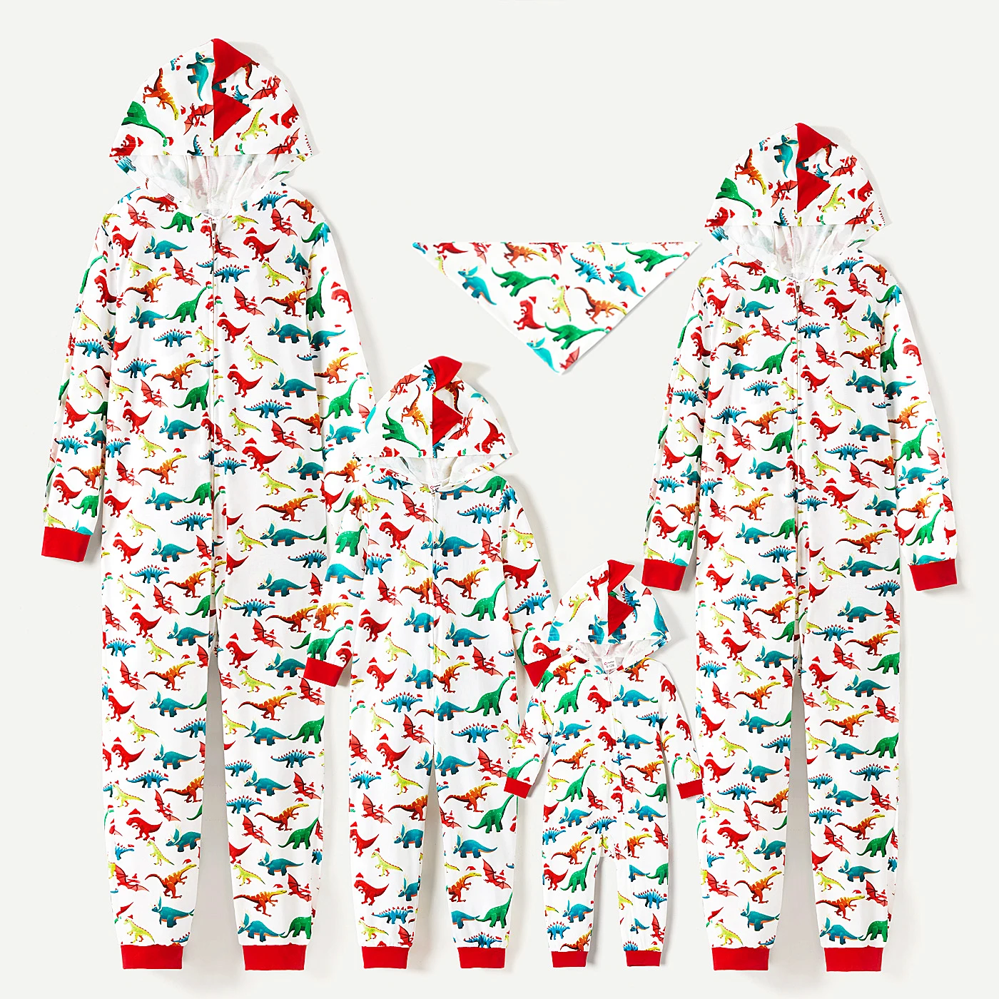 PatPat Christmas Dinosaur Print Family Matching Long-sleeve Hooded Onesies Pajamas Sets (Flame Resistant)