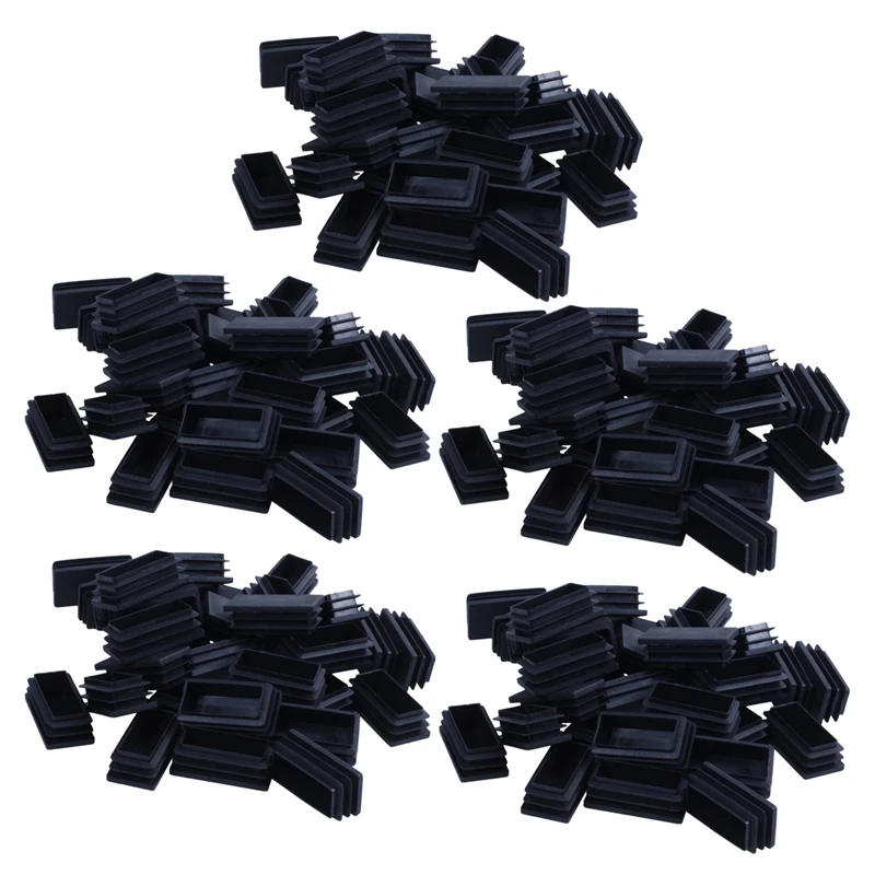 Hot Plastic Rectangle Blanking End Tube Caps Inserts 25X50mm 150Pcs Black