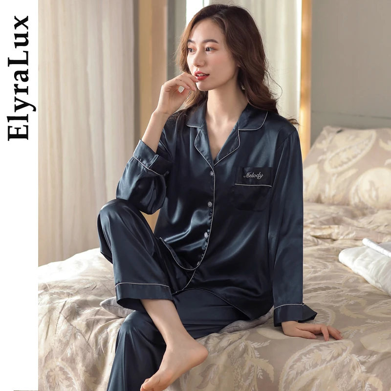 

Шелковая пижама ElyraLux для женщин 2026: Сексуальный комплект из шелка, пижамный костюм с длинным рукавом, кардиган, домашняя одежда из ледяного шелка для женщин