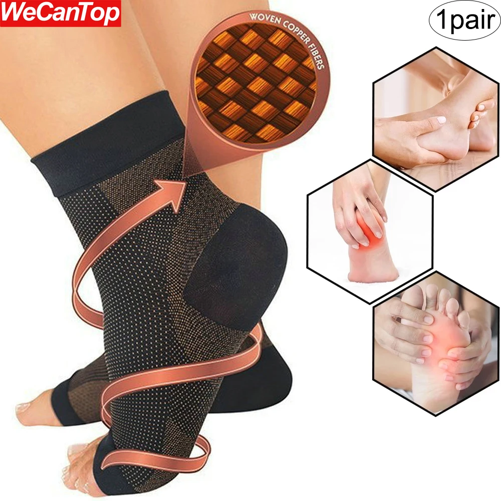 1Pair Copper Compression Recovery Foot Sleeves for Men and Women,Copper Infused Plantar Fasciitis Socks for Arch Pain,Heel Spurs