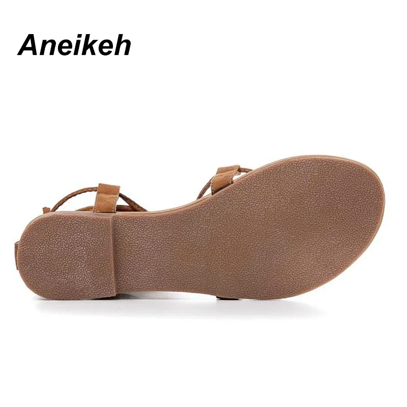 Aneikeh 2024 Summer Roman Flip flops Sandals Multiple Cross-Strap tall knee high Bondage Thong Designer Faux Suede Women Sandals