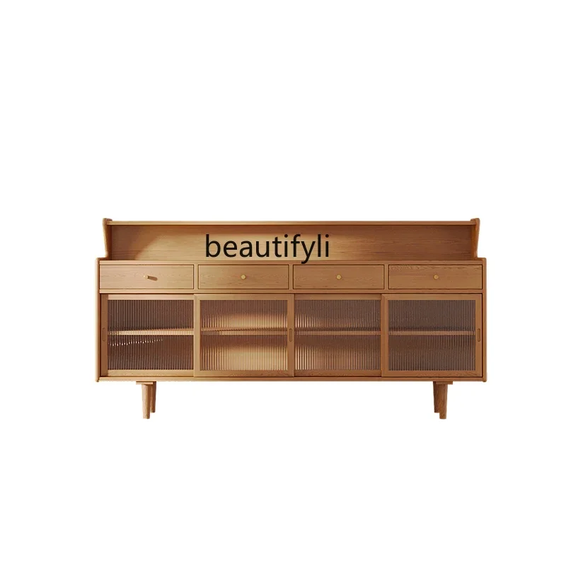 

S Solid Wood Dining Side Narrow Tea Storage Cabinet Simple Rattan Storage Cabinet Living Room Wall Entrance Japanese Wine Cabine