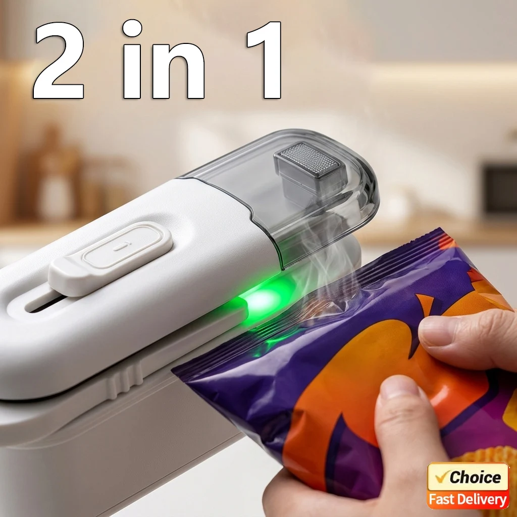 Mini Vacuum Sealer Heat Sealer and Cutter Two in One Portable Handheld for Plastic Storage Bags Food Snack Kitchen Home Use