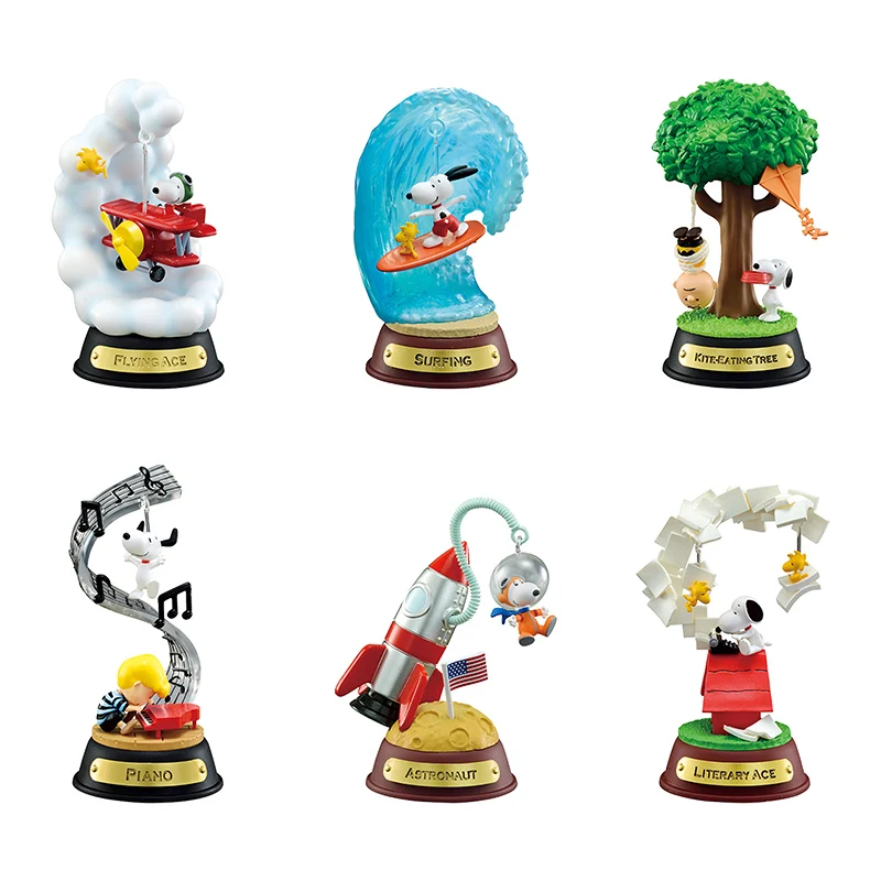 Original  ReMent Peanuts Anime Snoopy SWING ORNAMENT Surfing Piano Action Figure Model Toys Collectible Ornaments For Kids Gift view 3