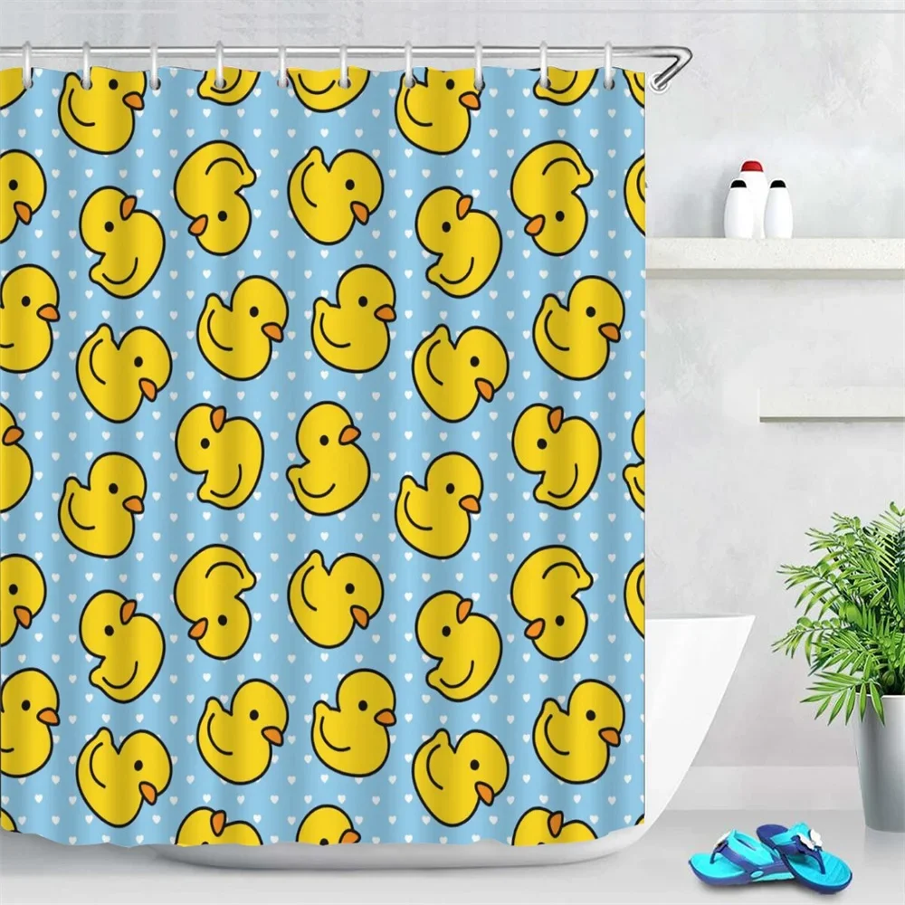 Anime Cute Duck Printed Shower Curtain Cartoon for Bath Waterproof Bathroom Curtain Durable Bath Screen Bathroom Decor Hooks