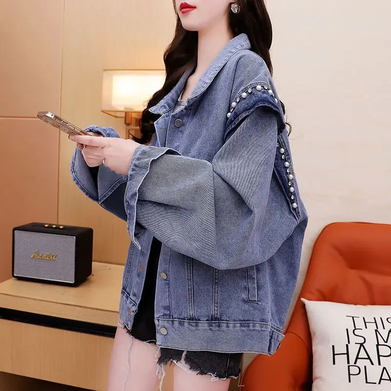 Thiết Kế Áo Denim, Phụ Nữ Mới Của Mùa Xuân Và Mùa Thu 2022 Lỏng Lẻo, Hàng Đầu, áo Khoác Jean Cổ Túi Dày (Mùa Đông) Cotton