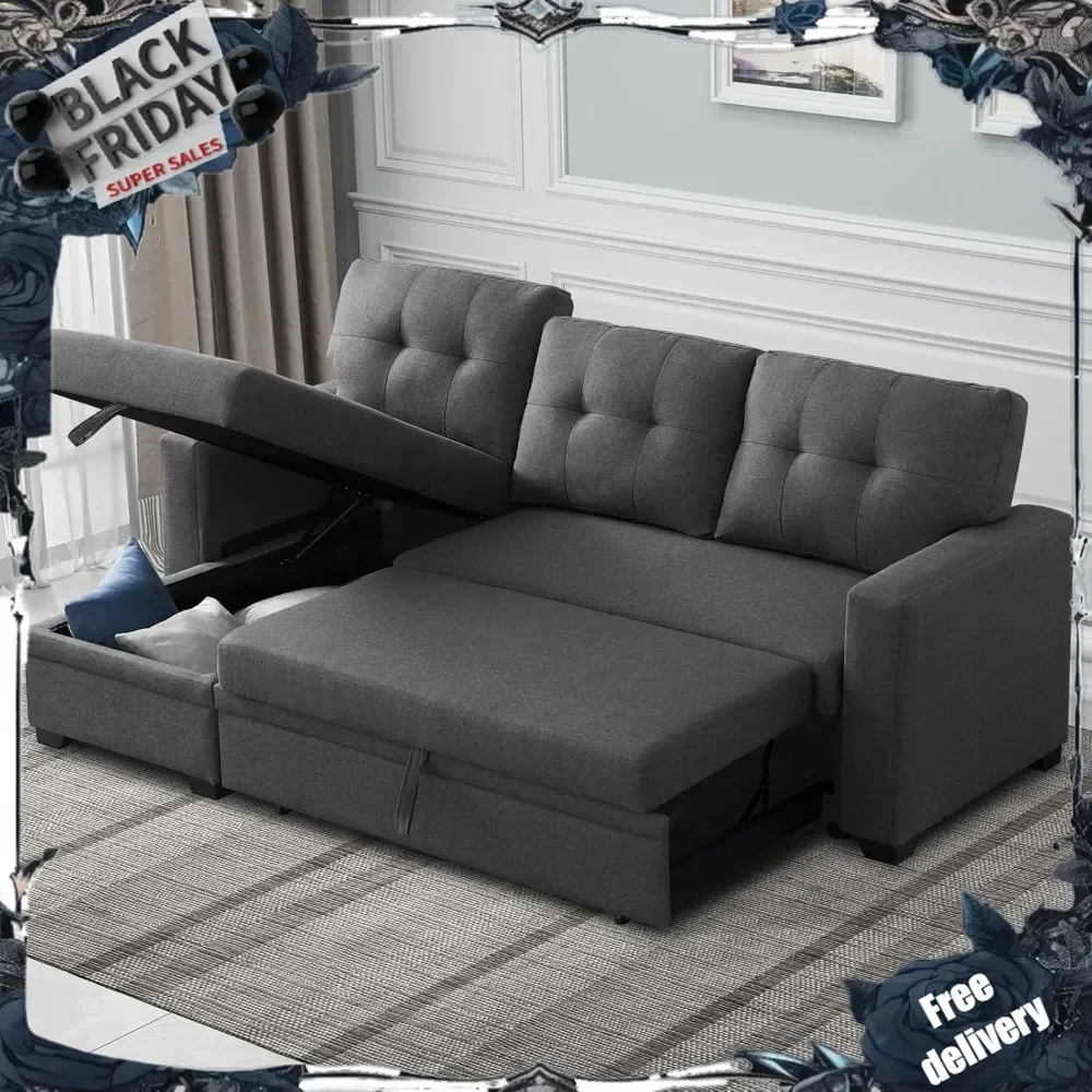 

4-in-1 Convertible L Shaped Couch with Pull Out Bed and Storage Sectional Sleeper Sofa with Reversible Chaise for Living