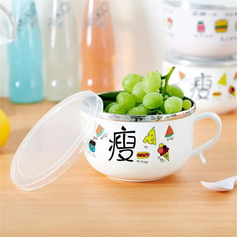 Stainless Steel Double-layer Ramen Noodles Bowl Anti-scalding Instant Noodle Bowl Cute Bunny With Lid And Spoon Tableware