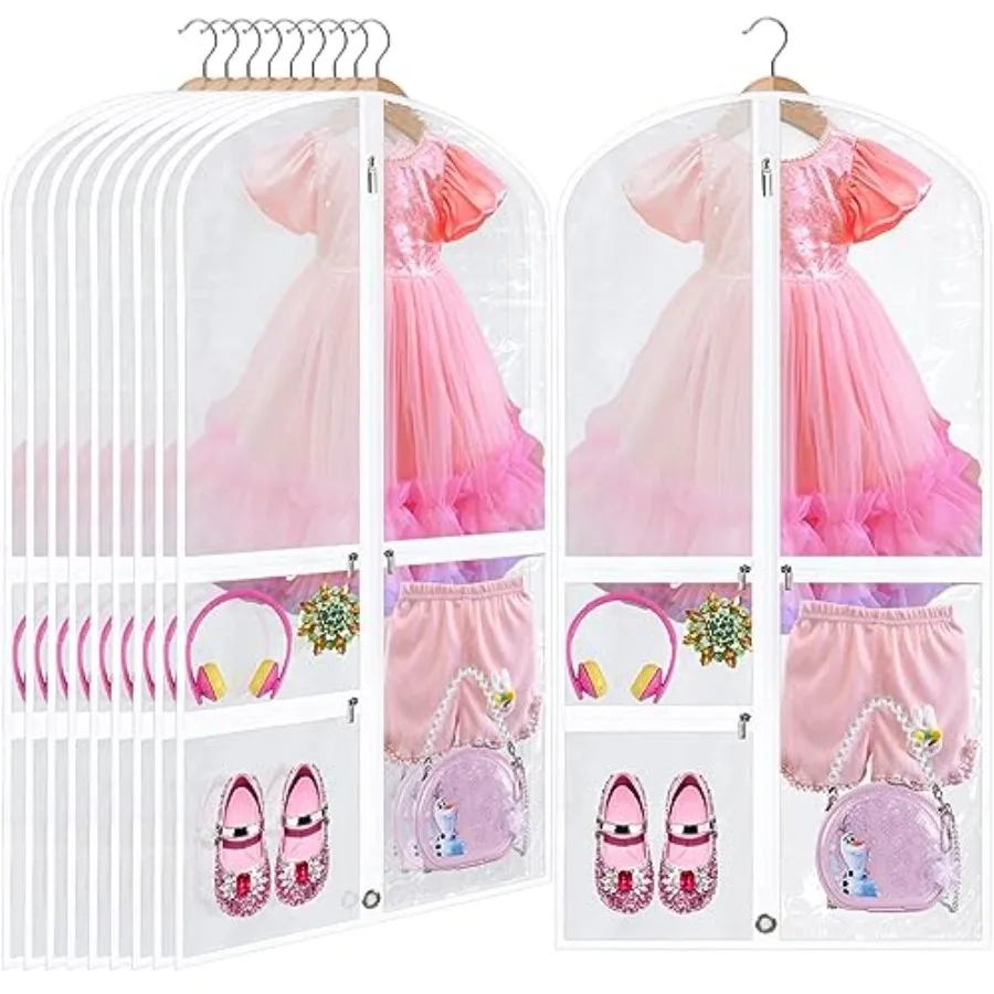 

10 Pack Garment Bags for Dance Costumes 40 Inch Clothing Bags Hanging Clothes with 3 Clear Zipper Pocket Waterproof Garment Cov