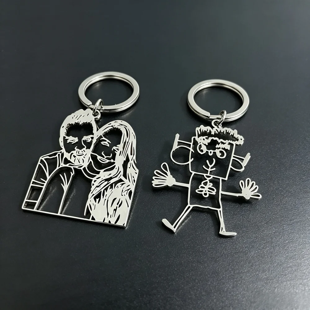 Personalized Children Diy Keyring Customized Children Drawing Keychain Stainless Steel Custom Keychains Kids Jewelry Gifts